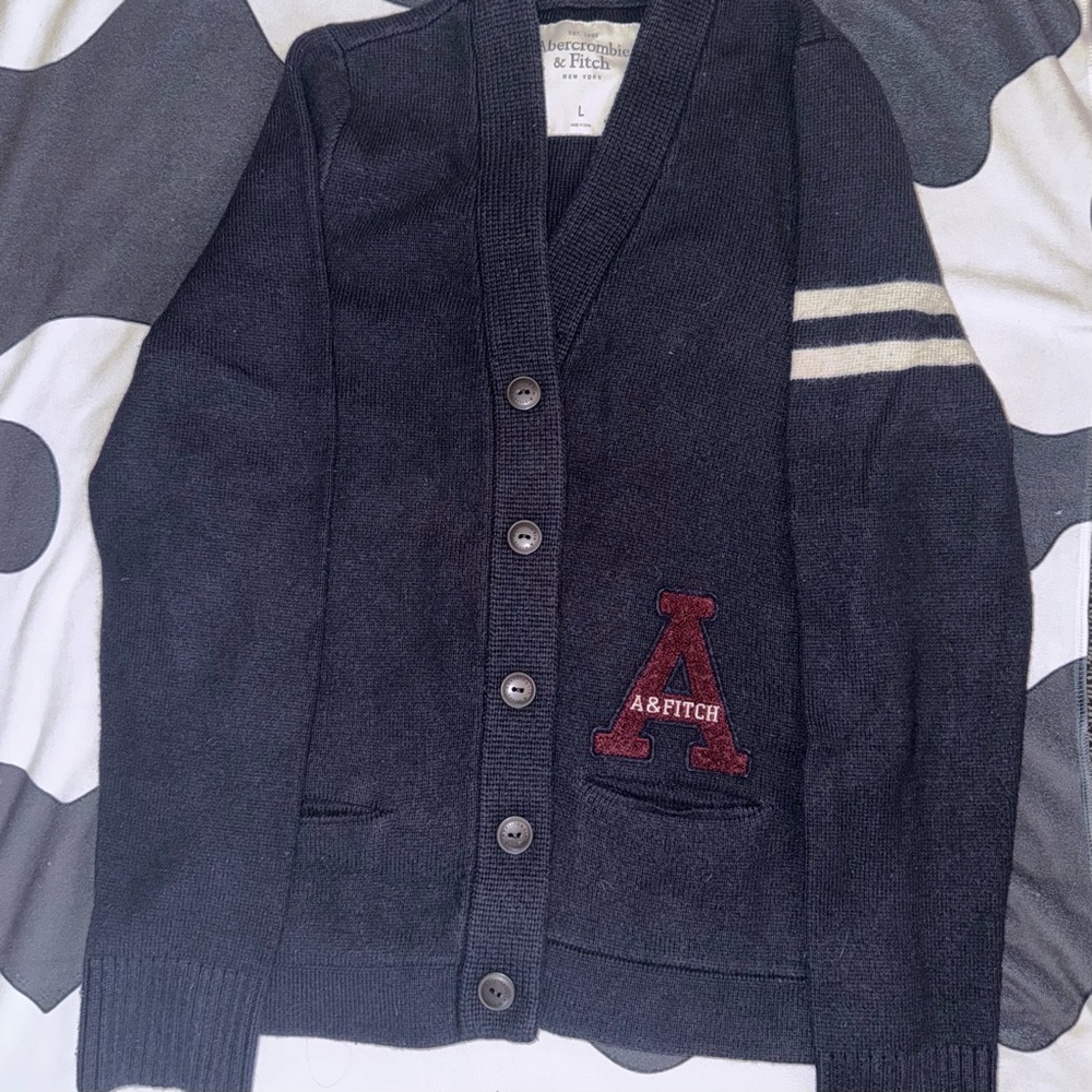 Abercrombie & Fitch Navy Blue Cardigan with Red Logo